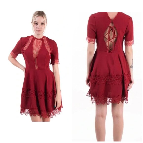 NICHOLAS Dresses & Skirts - Nicholas Lace-Trim Crepe Short-Sleeve Dress